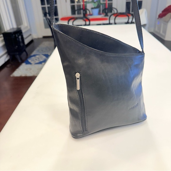 Lango Paris VTG Black Leather Asymmetrical Shoulder Bag EUC RARE - Picture 15 of 16